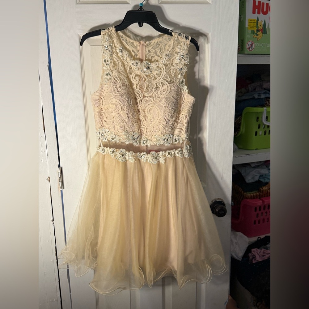 Dancing Queen Beige Lace Accent Gown